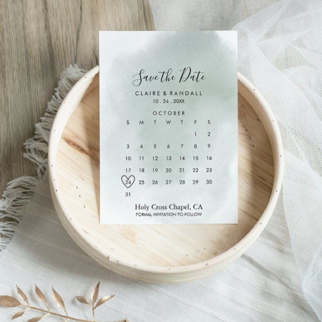 Calligraphy Green White Save the Date Calendar (Creator Uploaded)