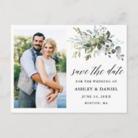 Calligraphy Greenery Save the Date Photo