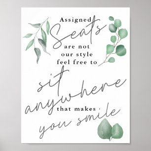 Calligraphy Greenery Sit Anywhere Wedding Sign