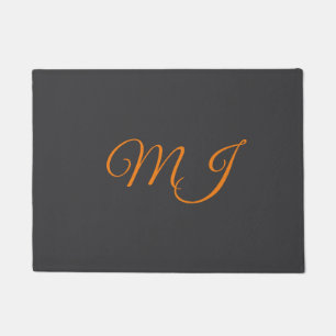 Calligraphy grey orange monogram name initial doormat