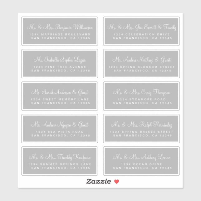 Calligraphy Grey Wedding Guest Address Labels (Sheet)