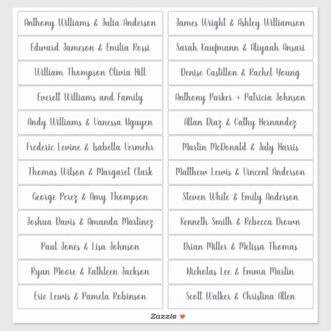 Calligraphy Guest Names Labels White (Sheet)