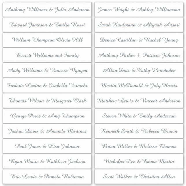 Calligraphy Guest Names Labels White (Front)