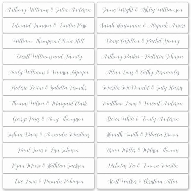 Calligraphy Guest Names Labels White (Front)