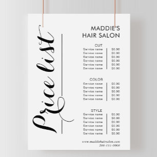Calligraphy Hair Salon Price List