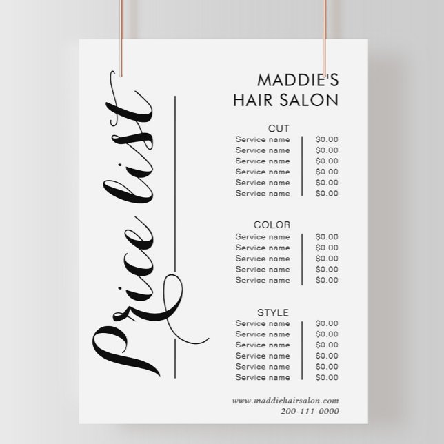Calligraphy Hair Salon Price List (Creator Uploaded)