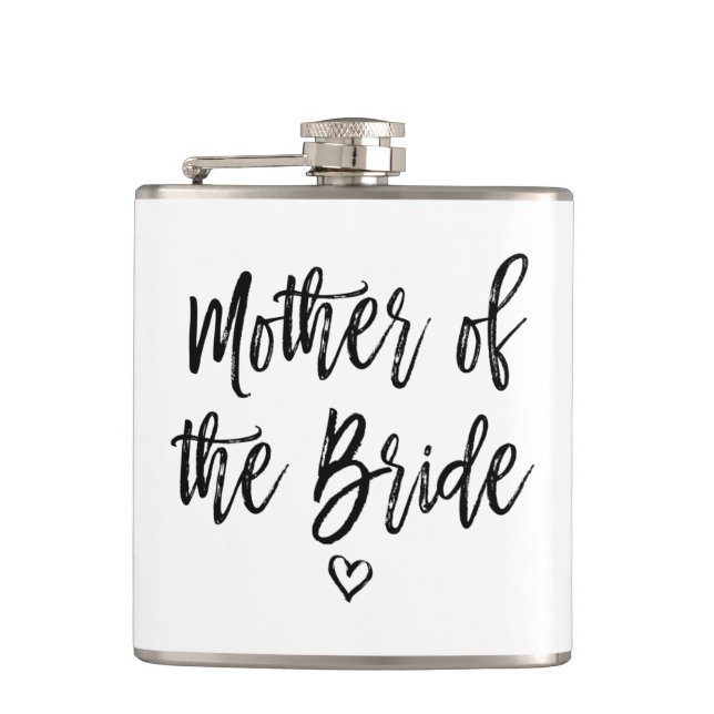 Calligraphy Hand Lettered Mother of The Bride Hip Flask (Front)