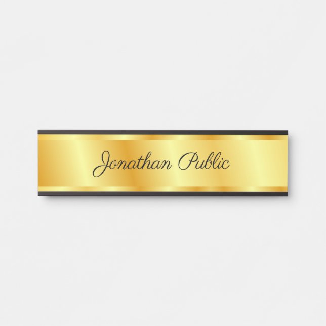 Calligraphy Hand Script Gold Look Template Door Sign (Front)