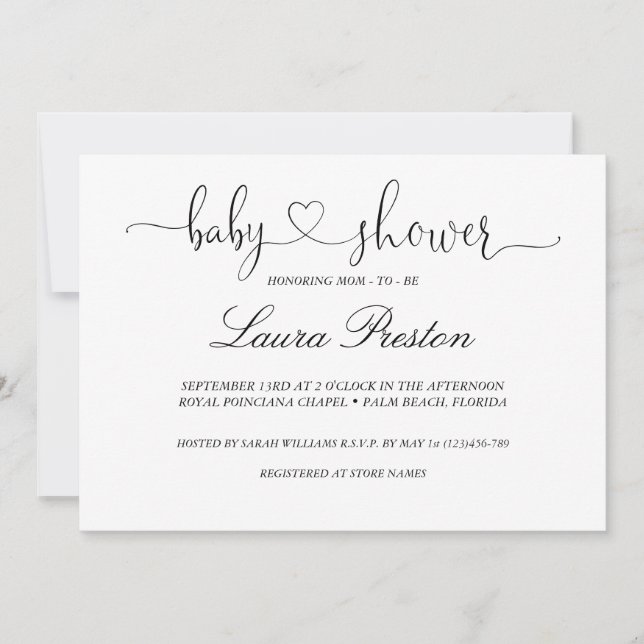 Calligraphy Handlettered Baby Shower Invitation (Front)