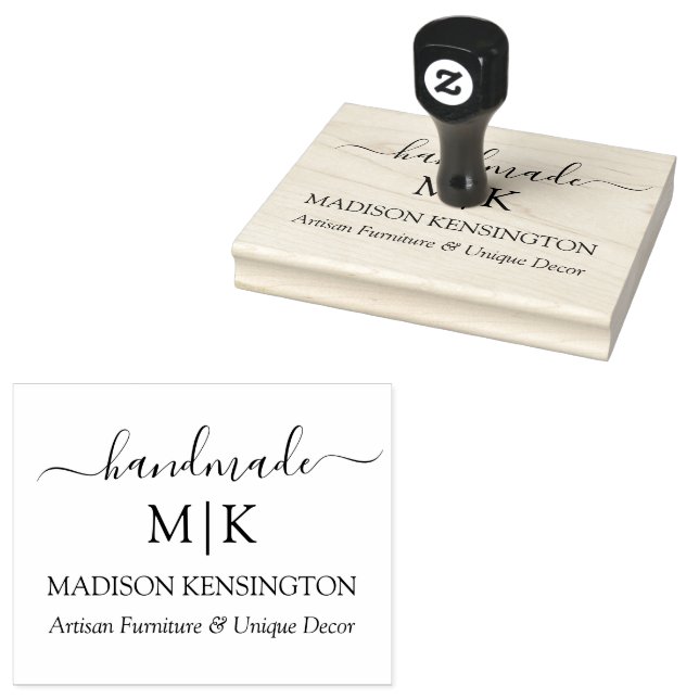 Calligraphy Handmade Monogram or Add Logo Business Rubber Stamp (Stamped)