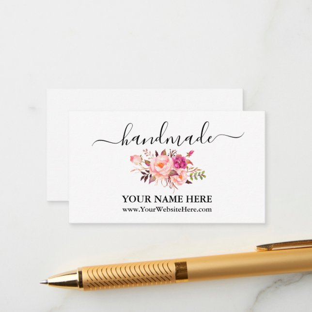 Calligraphy Handmade Watercolor Pink Floral Enclosure Card (Front/Back In Situ)