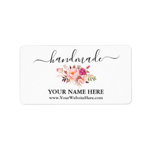 Calligraphy Handmade Watercolor Pink Floral Label