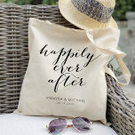 Calligraphy Happily ever after Wedding Tote Bag<br><div class="desc">This stylish wedding tote bag is the perfect accessory for any bride, groom, or newlywed couple. With its classic design and customisable details, this bag is sure to make a statement wherever you go. The beautiful font features the words "Happily Ever After" in a stunning calligraphy style, making it a...</div>
