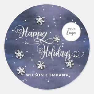 Calligraphy Happy Holidays corporate logo  Holiday Classic Round Sticker
