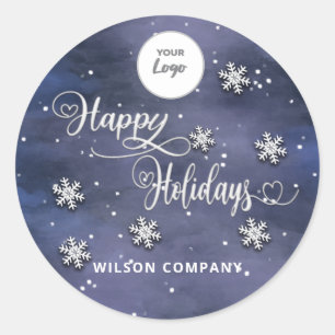 Calligraphy Happy Holidays corporate logo  Holiday Classic Round Sticker