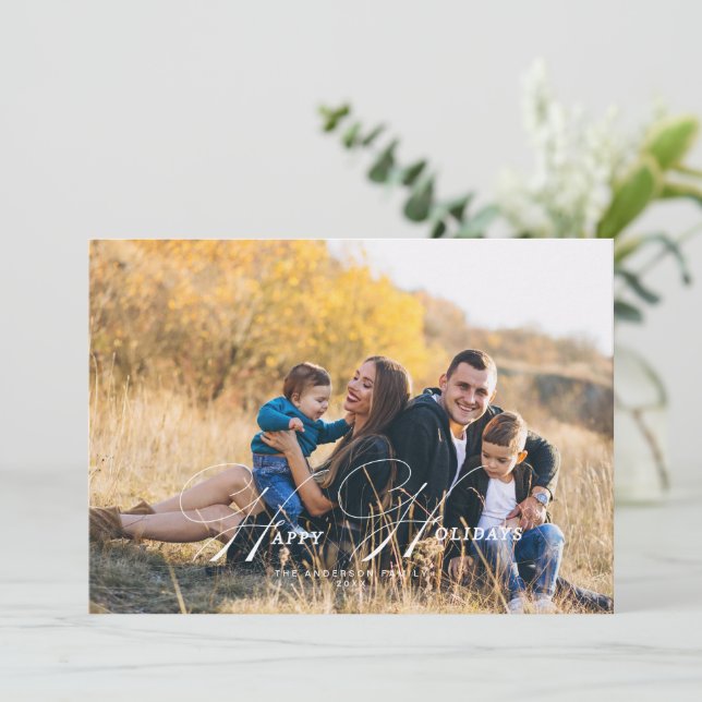 Calligraphy Happy Holidays Photo Card (Standing Front)