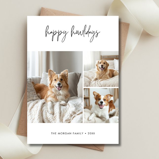 Calligraphy Happy Howlidays Dog Christmas Photo Holiday Card (Creator Uploaded)