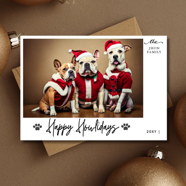 Calligraphy Happy Howlidays Funny Pet Dog Photo  Holiday Card (Creator Uploaded)