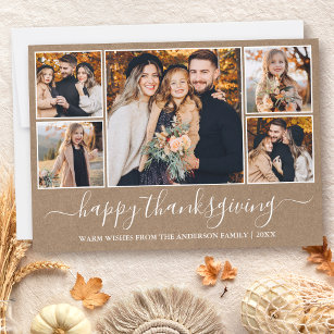 Calligraphy Happy Thanksgiving Kraft 5 Photo Holiday Card