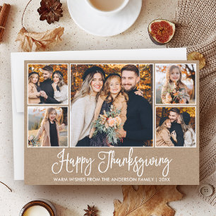 Calligraphy Happy Thanksgiving Kraft 5 Photos Holiday Card