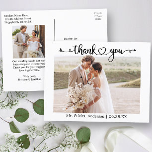 Calligraphy Heart 2 Photo Wedding Thank You Postcard
