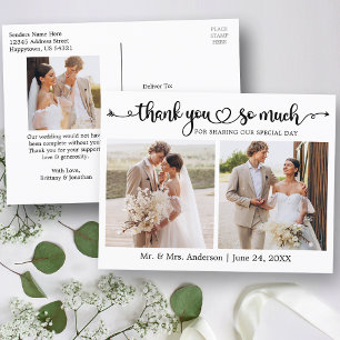 Calligraphy Heart 3 Photos Wedding Thank You Postcard