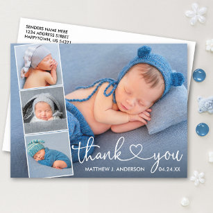 Calligraphy Heart 4 Photo Collage Baby Thank You Postcard