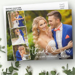 Calligraphy Heart 4 Photo Wedding Thank You  Postcard<br><div class="desc">Modern Elegant Calligraphy Script Heart Wedding 4 Photo Collage Thank You Postcard</div>