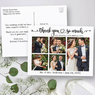 Calligraphy Heart 5 Photos Wedding Thank You Postcard