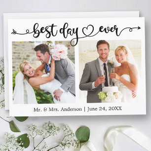 Calligraphy Heart Best Day Ever 2 Photo Wedding Thank You Card