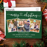 Calligraphy Heart Christmas 3 Photo Green Postcard<br><div class="desc">Modern Calligraphy Heart Script Merry Christmas 3 Photo Holiday Postcard - Green</div>