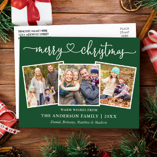 Calligraphy Heart Christmas 3 Photo Green Postcard