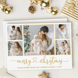 Calligraphy Heart Christmas 5 Photo Gold Frames Holiday Card