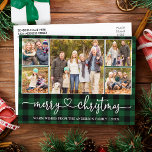 Calligraphy Heart Christmas 5 Photo Green Plaid Postcard<br><div class="desc">Modern Calligraphy Heart Script Merry Christmas 5 Photo Holiday Postcard - Green Plaid</div>