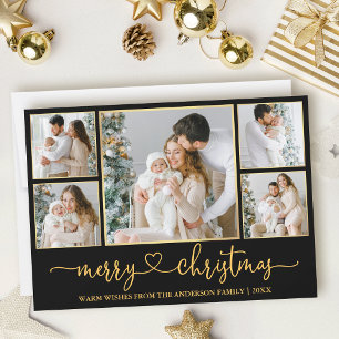 Calligraphy Heart Christmas Black and Gold Frames Holiday Card
