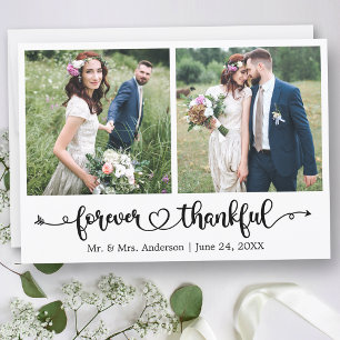 Calligraphy Heart Forever Thankful 2 Photo Wedding Thank You Card