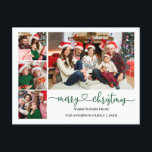 Calligraphy Heart Green Christmas 4 Photo Holiday Postcard<br><div class="desc">Modern Calligraphy Heart Script Merry Christmas 4 Photo Holiday Postcard - Green</div>
