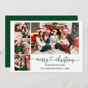 Calligraphy Heart Green Christmas 4 Photos Holiday Card