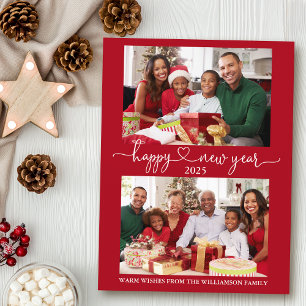 Calligraphy Heart Happy New Year Red 2 Photo Postcard