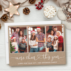Calligraphy Heart Kraft More Cheer 3 Photo  Holiday Card