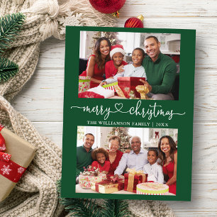 Calligraphy Heart Merry Christmas Green 2 Photo Postcard