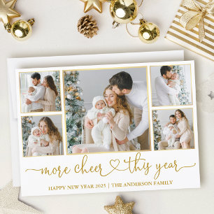 Calligraphy Heart More Cheer 5 Photo Gold Frames Holiday Card