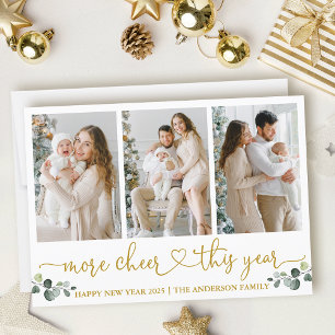 Calligraphy Heart More Cheer Gold 3 Photo  Holiday Card