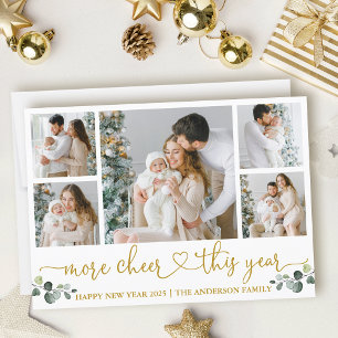 Calligraphy Heart More Cheer Gold 5 Photo  Holiday Card