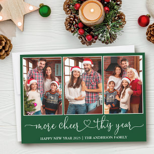 Calligraphy Heart More Cheer Green 3 Photo  Holiday Card