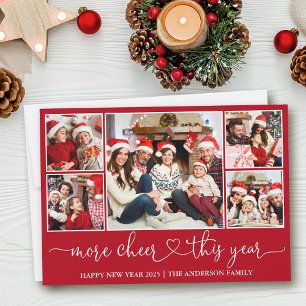 Calligraphy Heart More Cheer Red 5 Photo  Holiday Card