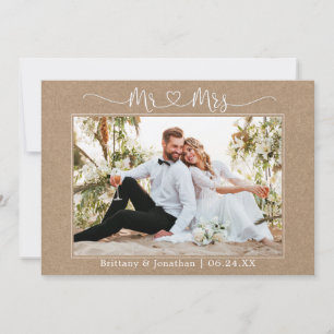 Calligraphy Heart Mr. and Mrs. Kraft Wedding Photo Thank You Card