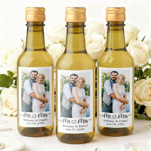 Calligraphy Heart Mr. and Mrs. Wedding Mini Wine Label