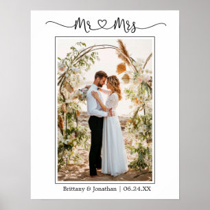 Calligraphy Heart Mr. and Mrs. Wedding Photo Poster