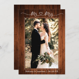 Calligraphy Heart Mr. and Mrs. Wood Wedding Photo Thank You Card